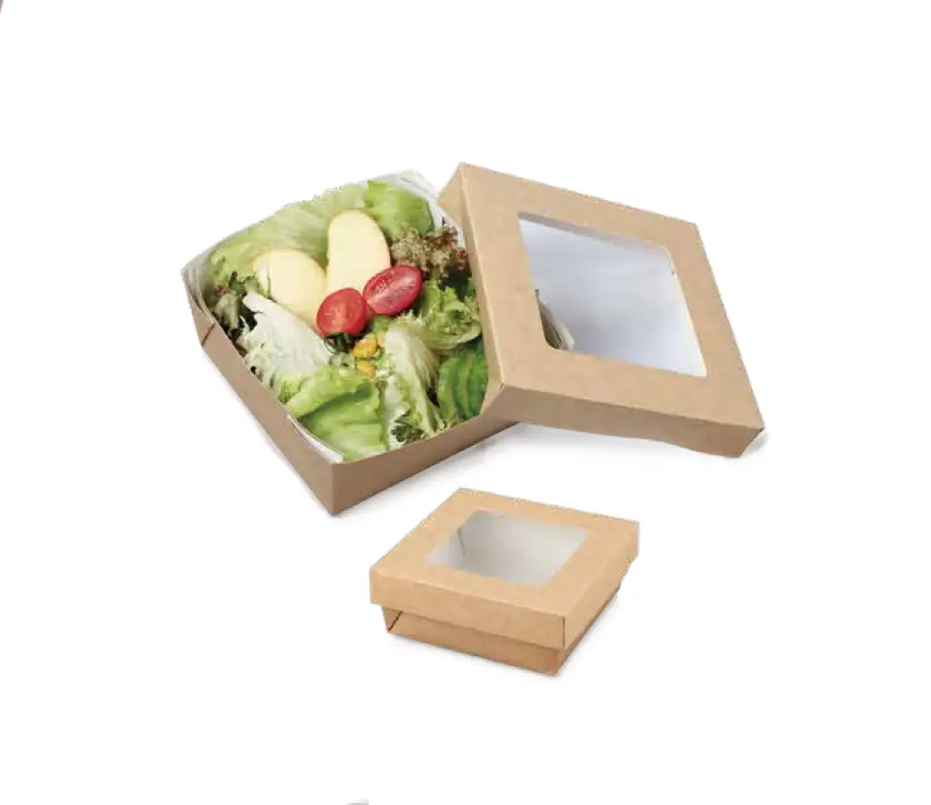 Kraft paper salad box with PLA window