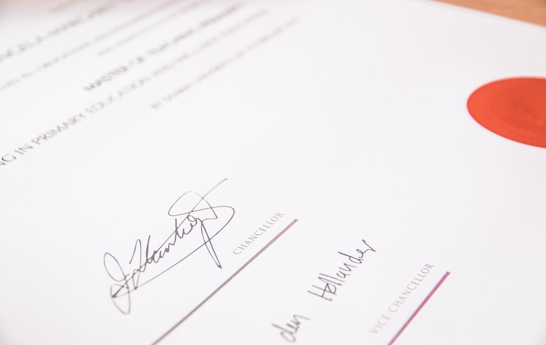Printed certificate document, representing a supplier sustainability certification